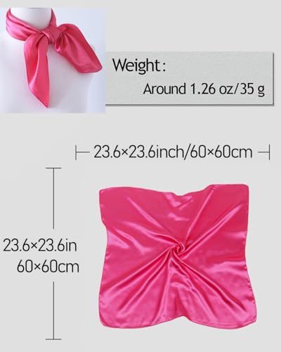 Saiusloa Solid Color Neck Scarf For Women Square Satin Head Scarves headband Bandanas 23.6× 23.6 inches - color: 16-rose Red
