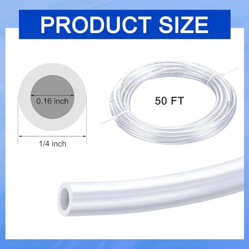 Pushglossy 1/4 Inch OD 0.16 Inch ID 50 ft Aquarium Tubing Air Line PU Air Compressor Clear Tube Hose Line Hose for Brake Water Fluid Transfer Suspension