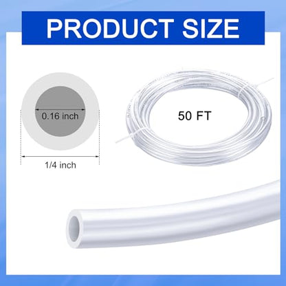 Pushglossy 1/4 Inch OD 0.16 Inch ID 50 ft Aquarium Tubing Air Line PU Air Compressor Clear Tube Hose Line Hose for Brake Water Fluid Transfer Suspension
