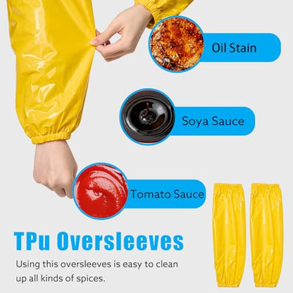 Yzurbu 2 Pairs Arm Sleeves Covers, Soft Waterproof Oil-proof Sleeves Protector for Arm with Elastic on Cuffs - color: Yellow - 2 Pairs