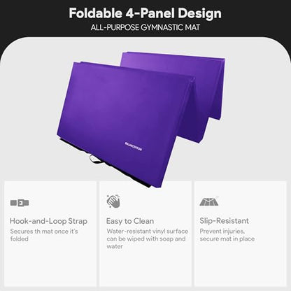 BalanceFrom 10x4 Feet 4-Panel Folding Gymnastics Mat – 2-Inch Thick Pad with Vinyl Surface and Carrying Handles for Tumbling, Yoga, Pilates, Home Workouts, and Martial Arts - color: Purple