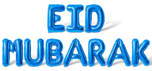 Letter Balloons - EID MUBARAK 16" Inch Alphabet Letters Foil Mylar Balloon Blessed Feast Festival Party Banner (Blue) - color: Blue