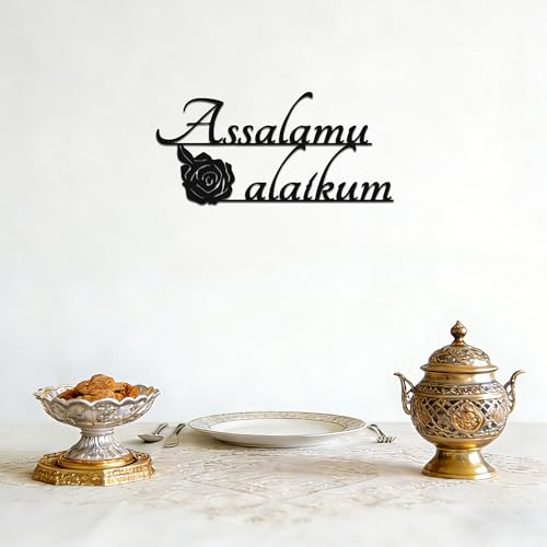 YATEASLU Assalamu Alaikum Sign, Islamic Calligraphy Art | Assalamu Alaikum calligraphy with rose; for living room, mosque; 7x15in; Eid, Ramadan, Muslim gift; Arabic