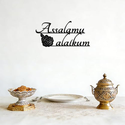 YATEASLU Assalamu Alaikum Sign, Islamic Calligraphy Art | Assalamu Alaikum calligraphy with rose; for living room, mosque; 7x15in; Eid, Ramadan, Muslim gift; Arabic