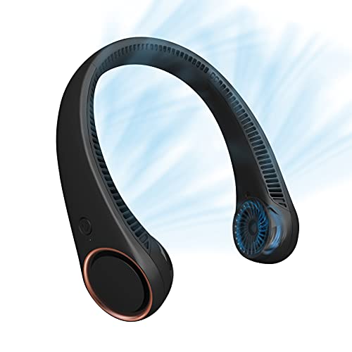 CIVPOWER Neck Fan: Portable Personal Neck Cooling Rechargeable Bladeless Fan - Hands Free 3 Speed 4000 mAh Battery USB Operated Wearable Headphone Design - Gift for Men Women Outdoor (Black) - color: Black