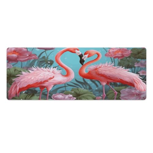 Large Size Gaming Mouse Pad Flamingo Love Flowers Desk Mat Non-Slip Base Waterproof Desktop Writing Pad for Office Home - color: Flamingo Love Flowers, size: 30x80cm
