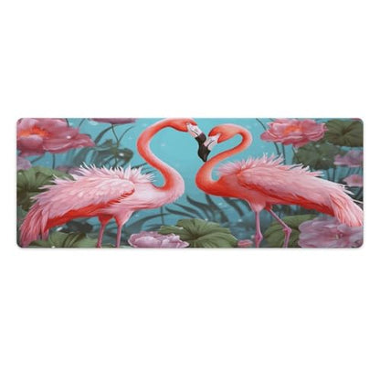 Large Size Gaming Mouse Pad Flamingo Love Flowers Desk Mat Non-Slip Base Waterproof Desktop Writing Pad for Office Home - color: Flamingo Love Flowers, size: 30x80cm