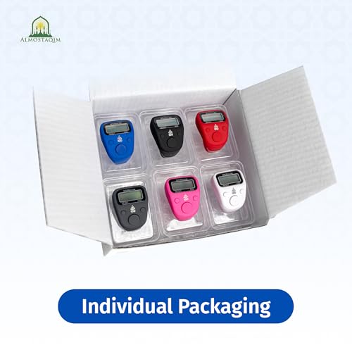 6-Pack Digital Tasbih Counter - Dhikr & Tasbeeh Counter, Finger Clicker Ring for Tally - Soft Touch Silicone Material, Vibration Alert at 100, LED Display, Reset & Light Button - Gift Set