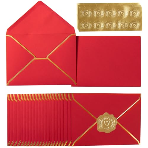 100 Pack A7 Envelopes 5x7 Red Gold Border 5.32x7.28 Inches - color: Red, size: 5.32 x 7.28 Inches
