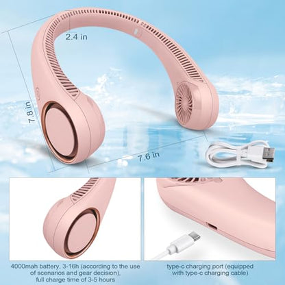 CIVPOWER Neck Fan: Portable Personal Neck Cooling Rechargeable Bladeless Fan - Hands Free 3 Speed 4000 mAh Battery USB Operated Wearable Headphone Design - Gift for Men Women Outdoor (Pink) - color: Pink