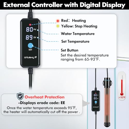Orlushy Submersible Aquarium Heater, Fish Tank Heater with Free Thermometer for Freshwater and Saltwater Tank - size: R200
