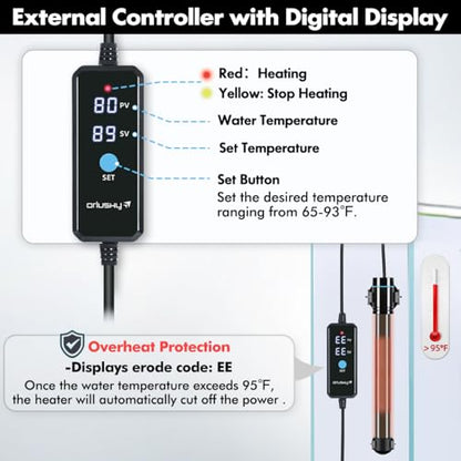 Orlushy Submersible Aquarium Heater, Fish Tank Heater with Free Thermometer for Freshwater and Saltwater Tank - size: R200
