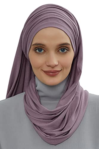 Aisha's Design Instant Hijab Scarves for Women, 95% Cotton Pretied Bonnet Turban Easy to Wear Cotton Headscarf - color: Lilac