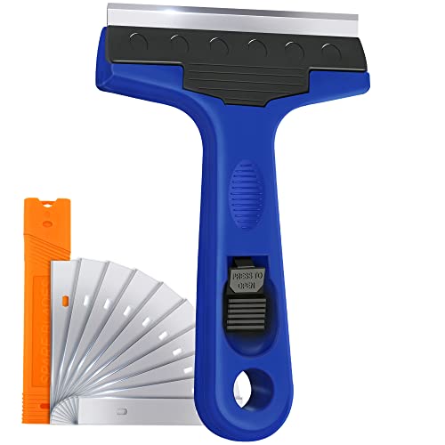4" Razor Blade Scraper Tool with 10PCS Blades for Cleaning | Scraper Tool for Cleaning Window, Glass, Tile, Floor, Sticker Remover for Wallpaper, Paint, Caulk, Adhesive, Tint, Decal