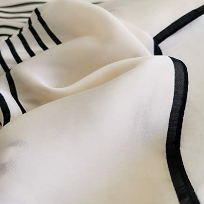 FONYVE Silk Feeling Scarf Medium Square Satin Head Scarf for Women 27.5 × 27.5 inches - color: 07 Stripe Beige