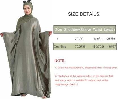Muslim Dress Women Abaya Elegant Satin Prayer Dress Batwing Long Sleeve with Hijab Arab Islamic Dubai Ramadan Robe - color: Darkblue