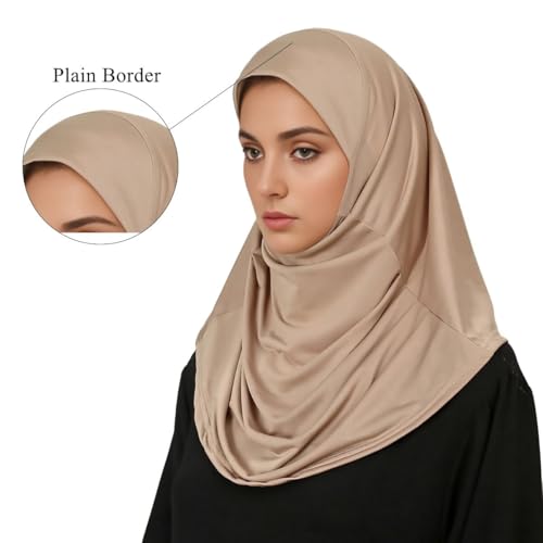 Ready to Wear Hijab for Women Instant Hijab Soft Muslim Scarf for Prayer Islamic Clothes Jersey Abaya - color: Khaki