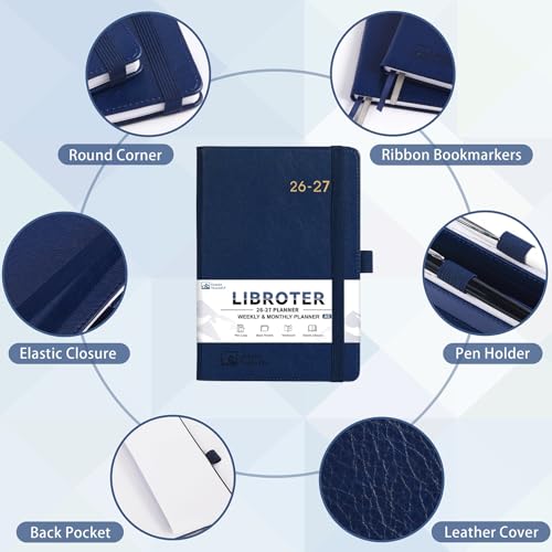 2026-2027 Planner - Academic Planner 2026-2027 Weekly Monthly Planner, July 2026 - June 2027, 5.7'' x 8.4'', Thick Paper, Leather Cover, Pen Holder, Back Pocket, Perfect Daily Organizer - Navy Blue - color: Navy Blue