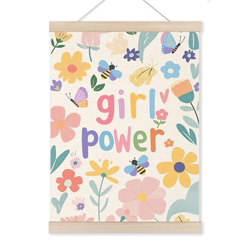 HUGANE Boho Floral Girls Room Wall Art Poster Hanger Frame, Pastel Wildflower Inspirational Canvas Pictures Prints Framed Hanging Wall Decor for Toddler Girls Nursery Playroom, 12x16 Inch - color: Color-15
