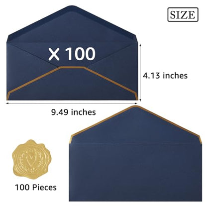 100 Pack #10 Business Envelopes with Gold Stickers, Navy Blue - color: Navy Blue