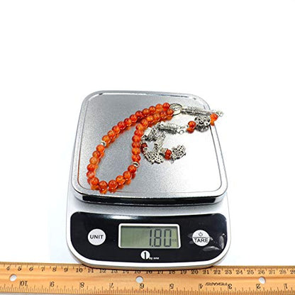 Stylist Prayer Beads (8 mm-33 Beads) Tesbih-Tasbih-Tasbeeh-Misbaha-Masbaha-Subha-Sebha-Sibha-Rosary-Worry Beads (Red Agate Stone) - color: Red Agate Stone