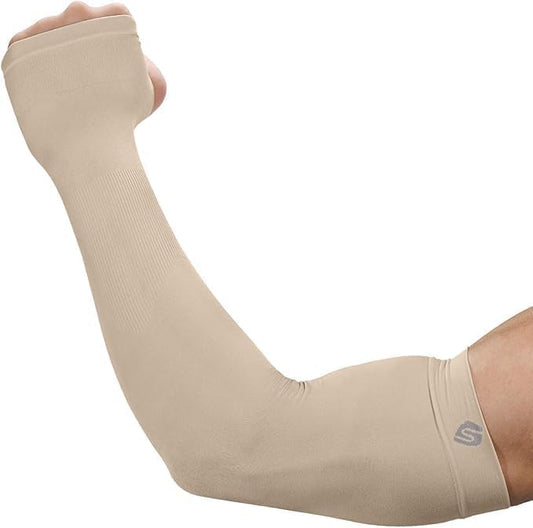 Arm Sleeves for Men Women UV Sun Protection Compression Arm Warmer Tattoo Cover Up, Sports Golf Cooling Sleeves - color: 1 Pair_beige_new
