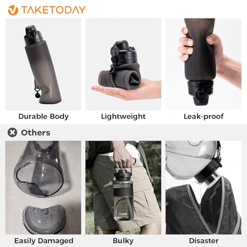 TakeToday Collapsible Water Bottles, Foldable for Travel, 32oz, Black - color: Black