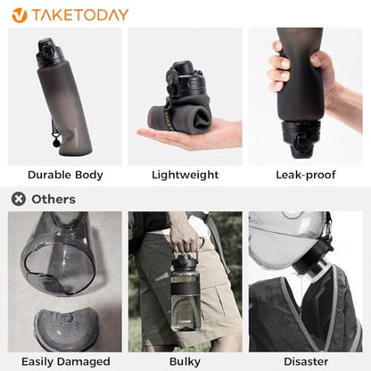 TakeToday Collapsible Water Bottles, Foldable for Travel, 32oz, Black - color: Black