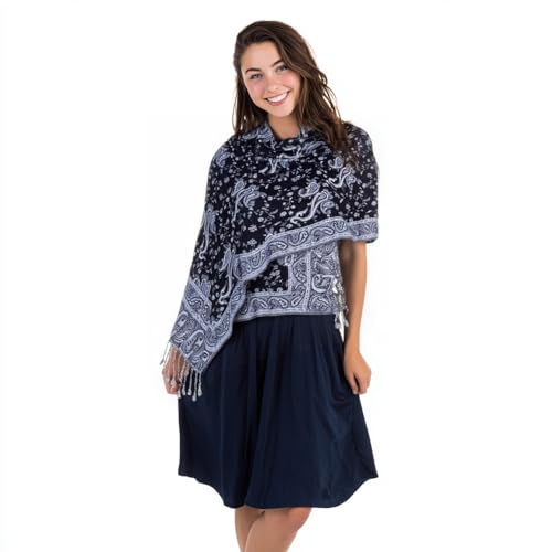 TUSHUSTY Pashmina Feel Rave Shawl Wrap for Women Men Hijab Scarf - color: Black White