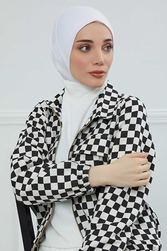 Aisha's Design Instant Turban 95% Cotton Head Scarf Headwear Combed Cotton Ninja Cap, Slip on Jersey Hijab - color: White