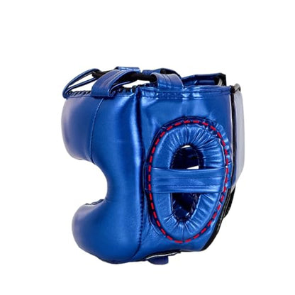Adjustable Boxing Headgear with Full Coverages Protections Easy Liners Kickboxing Helmet for Athletes Present Muay Thai Helmet - color: Blue