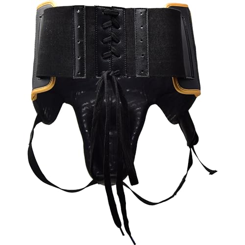 RIVAL Boxing RNFL100 Professional No-Foul Groin Protector with Laces, Dual Waist Straps, Ultra-Lightweight Construction, and Super-Rich Microfibre PU - color: Black/Gold, size: Small