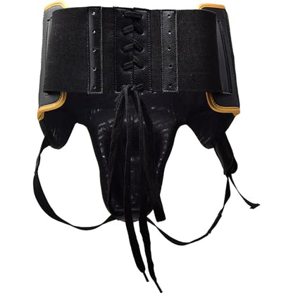 RIVAL Boxing RNFL100 Professional No-Foul Groin Protector with Laces, Dual Waist Straps, Ultra-Lightweight Construction, and Super-Rich Microfibre PU - color: Black/Gold, size: X-Large
