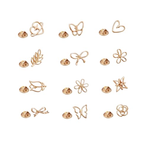 Daisy Small Flower Brooches Pin12 PCS Flower lapel pin for women Gold Silver Bow/Heart/Leaf/Butterfly Brooches Pins Dress Skirt Scarf Hat Pins Clothing Decoration Accessories - color: Gold lapel pin set