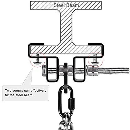Punching Bag Hanger for I Beam 880 LBs Capacity Heavy Bag Mount Width Adjustable Boxing Bag Holder & Steel Beam Clamp for Beam - color: Beam Hanger & Carabiner (2 Pack)