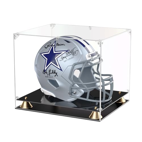 KOLIPI Football Helmet Display Case, Full Size Clear Acrylic Case Display for Football Baseball Motorcycle Helmet, Self-Assembly Showcase with Double Layer Base, Protector for Signed Memorabilia - size: Football Helmet Case, 15x12x13 inches