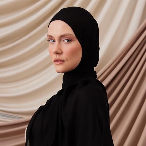Modest Summer Woven Hijab | Premium Lightweight, Soft Touch Hijab for Women - color: Black