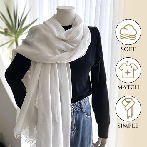 Extra Large Cotton Linen Shawl Wrap for Women, Elegant Scarf with UV Protection Breathable Lightweight Head Cover Hijab - color: White