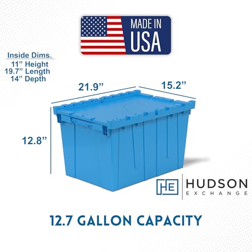 HE HUDSON EXCHANGE 21.9x15.2x12.8” (3 Pack, 12.7 Gallon) Tote with Attached Lid, Blue - color: Blue