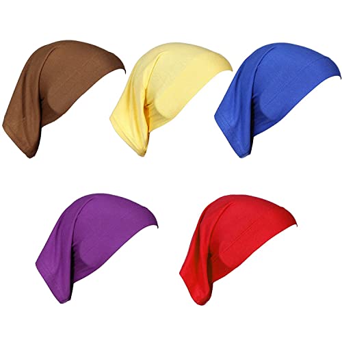 5 Pcs Under Scarf Hijab Caps Undercap Hijab Stretch Solid Color Tube Bonnet Underscarf Headwear Turban Hat Headwrap - color: Set 2