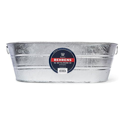 Behrens 16 Gallon Round Galvanized Weatherproof Steel Tub with Wire Handle and Offset Bottom for Indoor Home and Outdoor Garden Use, Silver - size: 16-Gallon