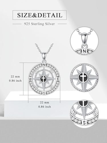 Graduation Gifts for Women 925 Sterling Silver Compass/Graduation/Vet/Cross/Stethoscope Necklace for Women - color: D4-Compass-Cross