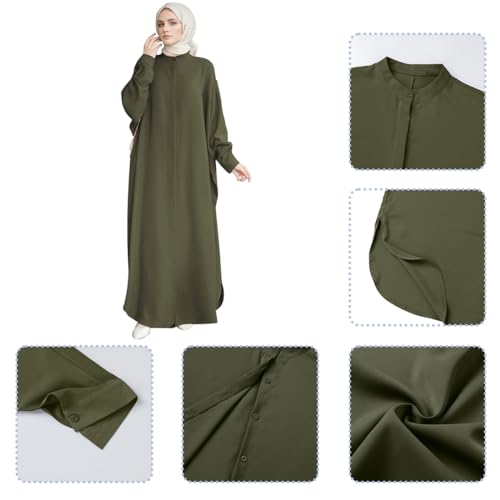 ABEHIK Abaya Dress for Women Muslim Ramadan Long Batwing Sleeves Dresses Pakistani Kaftan Robe Arabic Islamic Prayer Clothes - color: Olive Green