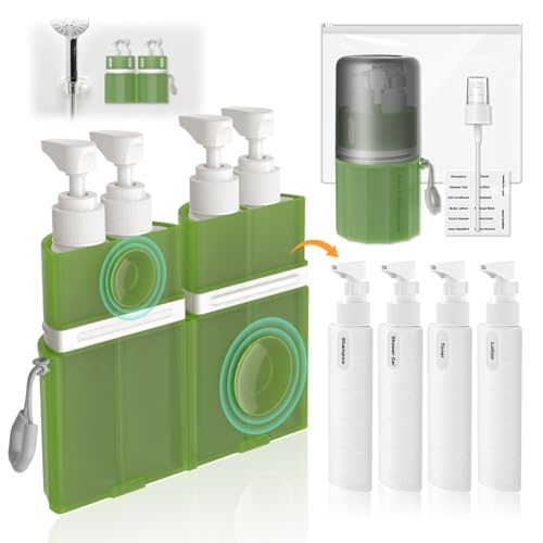4 in 1 Travel Dispenser Bottle, Travel Bottles for Toiletries, Green - color: Green