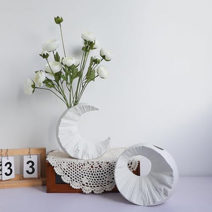 White Ceramic Decorative Vase, Square with Circular Cutout - color: White - Square Cutout Vase