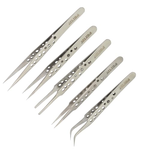 FEITA Precision Tweezer Set - Tweezers for Crafts, Jewelry, Lash Extensions, Electronics & Hobby Tools - color: Silver Tweezers - 5pcs