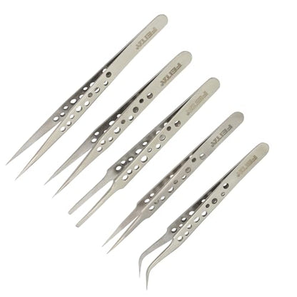 FEITA Precision Tweezer Set - Tweezers for Crafts, Jewelry, Lash Extensions, Electronics & Hobby Tools - color: Silver Tweezers - 5pcs