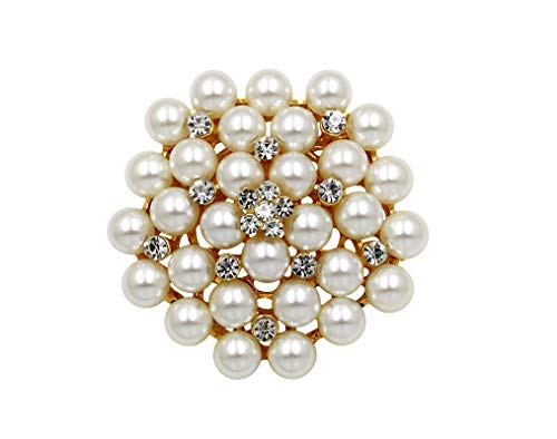 COLORFUL BLING 우아한 모조 진주 꽃 크리스탈 브로치 핀 웨딩 신부 패션 주얼리 - color: 골드.