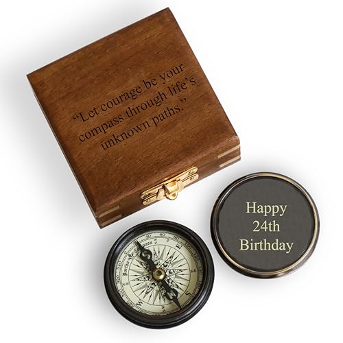 Personalized Brass Compass with Wooden Box – Custom Engraved Inspirational Compass Gift for Birthday, Wedding, Anniversary, Graduation, Retirement & Special Milestones