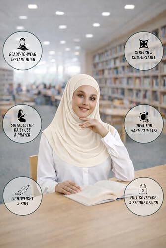 ihvan online, Hijab Scarves for Women, Ready to Wear, Lightweight and Comfortable Headscarf, Instant Turban, Jersey, Presewn - color: Cream